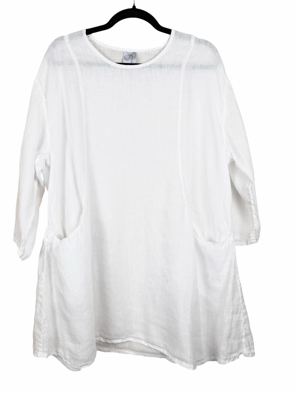 La Fixsun A-Line Tunic Blouse Medium White Linen Lagenlook Minimalist Made USA